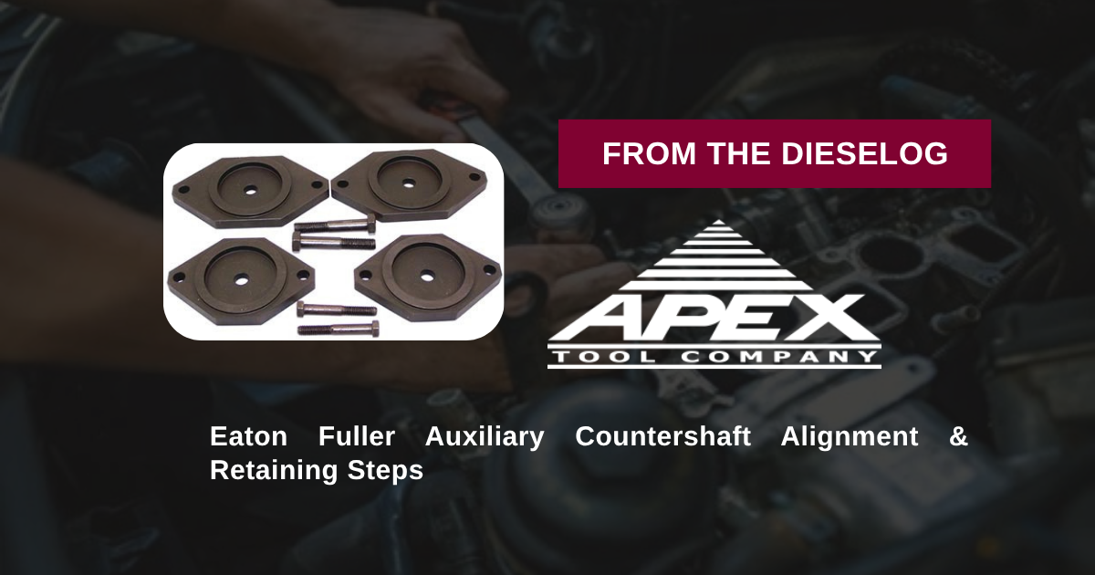 Step-by-step close up layout of auxiliary countershaft retaining plates mounted on an Eaton Fuller transmission rear face